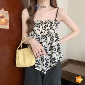 Áo hai dây hoa cổ điển mùa hè dành cho nữ gợi cảm không tay dáng rộng không đều hàng đầu mới