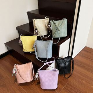 Túi xô tím/hồng dệt đi lại, đeo vai nữ, phong cách đơn giản thời trang