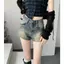 Mùa hè eo cao dáng rộng dáng ôm hơn Quần áo ngoài Quần short Denim đau khổ giặt