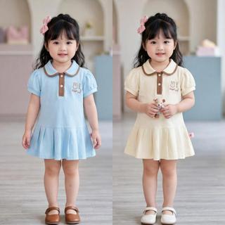 Combo 2 Bộ Váy bé gái cổ sen thêu hình thỏ – Chất cotton mềm mịn, dáng xòe size từ 9-25kg