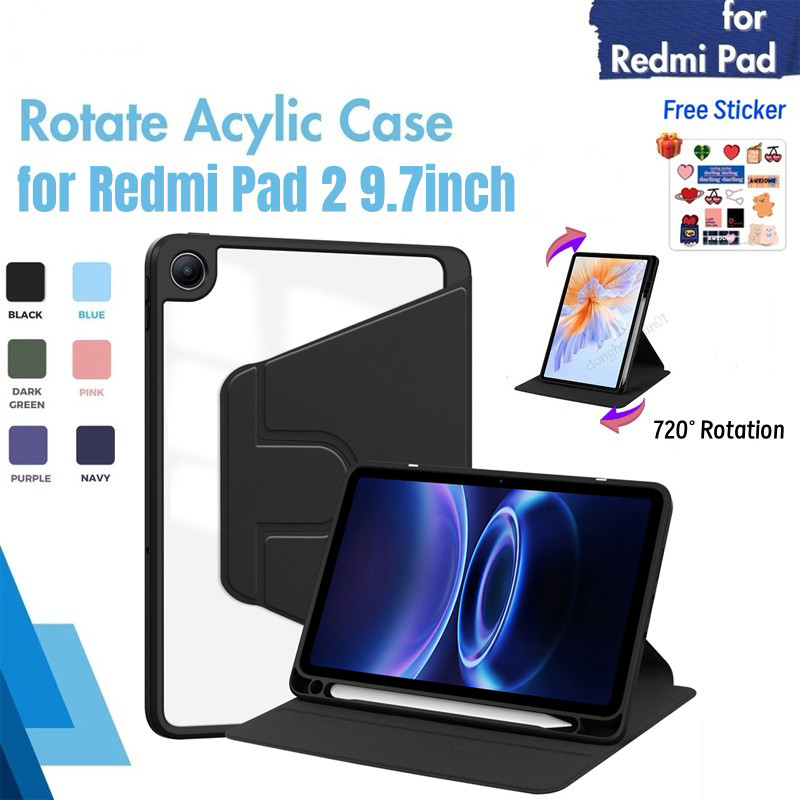 Ốp lưng Redmi Pad 2 9.7 inch Mới 2026 720° Ốp lưng Acrylic xoay có khe cắm bút cho Xiaomi Redmi Pad 2 9.7 "Giá đỡ máy tính bảng bảo vệ từ tính