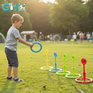Bộ trò chơi ném vòng nhựa GHX dành cho trẻ em Lễ hội bãi cỏ và bãi biển ngoài trời 6 vòng 5 chốt Dễ dàng lắp ráp Hoạt động gia đình VN