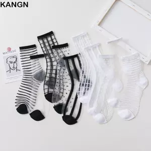 Tất KANGN Lastic, Tất mắt cá chân thoáng khí bằng lụa pha lê, Tất ngắn ren pha lê trong suốt