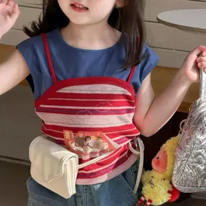 Áo yếm khâu hai mảnh giả mùa hè cho bé gái phong cách phương Tây thường ngày