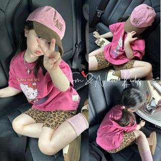 S198-M-[tomnaukid] Set áo thun cộc tay màu xám phối quần leggin beo cho bé gái size từ 9-40Kg
