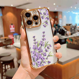 Ốp Điện Thoại Sang Trọng Chống Rơi Hoa Oải Hương Bốn Góc Cho OPPO Reno 14 13 12 11 10 Pro 14F 13F 12F 11F 5G Vỏ Bảo Vệ Ống Kính
