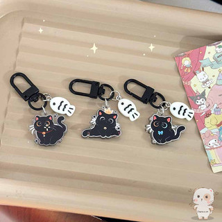 【Chamvn】Móc khóa mèo đen cá nhỏ mặt dây chuyền acrylic hai mặt túi hoạt hình dễ thương