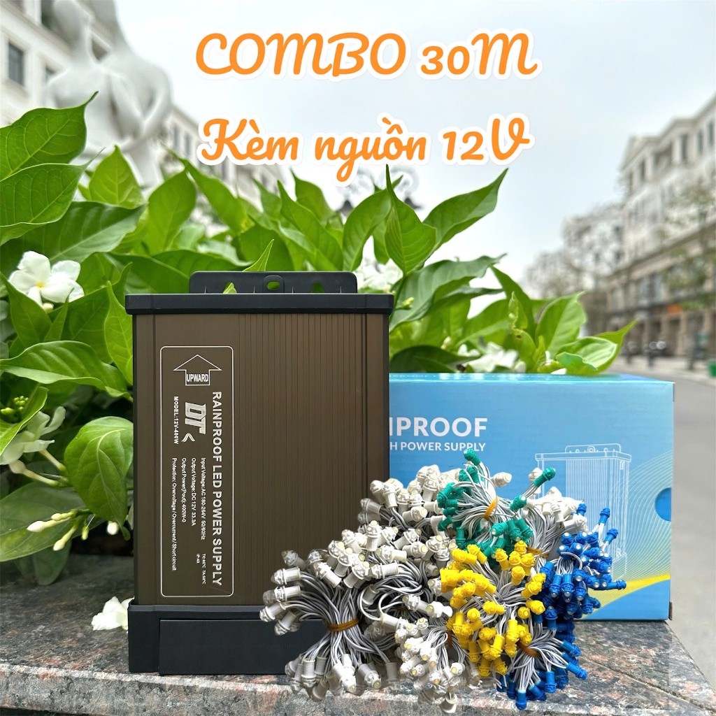 Combo 30M Led đúc quấn cây F5 và nguồn 12V chống nước trang trí ngoài trời giá rẻ