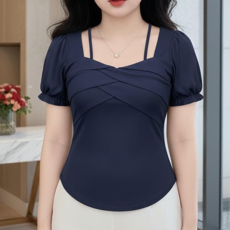 Áo Thun Tay Ngắn Nữ Bigsize 45-85kg ESHOP Ôm Dáng Bo Chun Chất Thun Gân Tăm Co Giãn MS482T