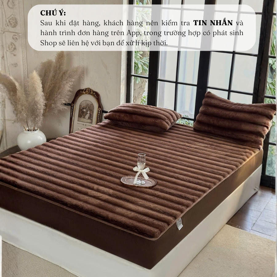 (GG398) Set ga gối nỉ nhung vân lông Memminbedding Luxury giữ ấm tốt, chất liệu mềm mịn, ấm áp, không bám lông