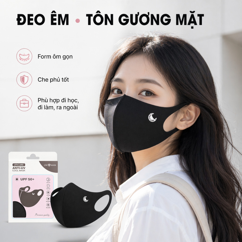 [Giá mở bán] Khẩu trang Unicare Anti UV Cool Mask, khẩu trang chống tia UV  vải mát lạnh mềm mịn - Hàng chính hãng
