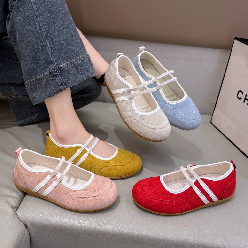 Giày Mary Jane Nữ Da Lộn Mềm Êm Chân Phối Quai Đôi Style Ulzzang Hàn Quốc Hot Trend