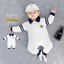 Sơ Sinh Jumpsuit Cotton Nguyên Chất Mùa Thu Quần Áo Bé Quý Ông Áo Liền Quần Phong Cách Anh Bé Trai Sọc Ve Áo Liền Quần Dài Tay