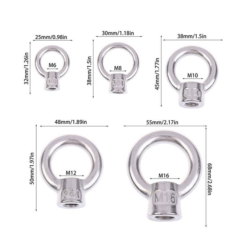 < WHPHous-t > Đai ốc mắt Nhật Bản bằng thép không gỉ 304 M6 M8 M10 M12 M16 Nhẫn nâng phần cứng hàng hải Giàn khoan công nghiệp Đẹp