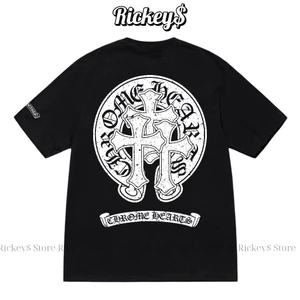 Gothic In Chữ Thập Nam Nữ 100% Cotton Cao Cấp Cổ Tròn Plus Kích Thước Xu Hướng Áo Thun 0514