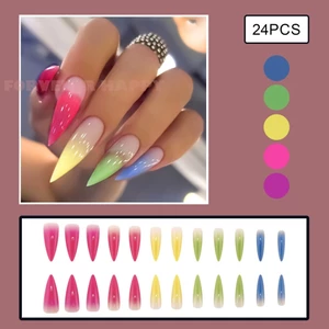 Nhiều Màu Sắc Gradient Dài Mũi Bấm Trên Móng Tay Tự Nhiên Dễ Dàng Mang Vào Và Áp Dụng Cho Móng Tay DIY Trang Trí