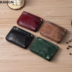 Ví KANGN Zero, Ví đựng tiền xu màu trơn cổ điển, Túi đựng thẻ dây kéo bằng da PU thời trang Unisex