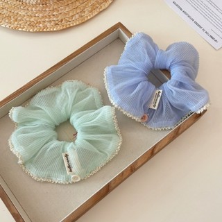 Hululu / Fresh Mint Hai Lớp Xếp Ly Scrunchy Dây Buộc Tóc Phong Cách Hàn Quốc Dây Buộc Tóc Đầu Bóng Đuôi Ngựa Thấp Lông Tơ Khối Lượng Tóc Buộc Tóc