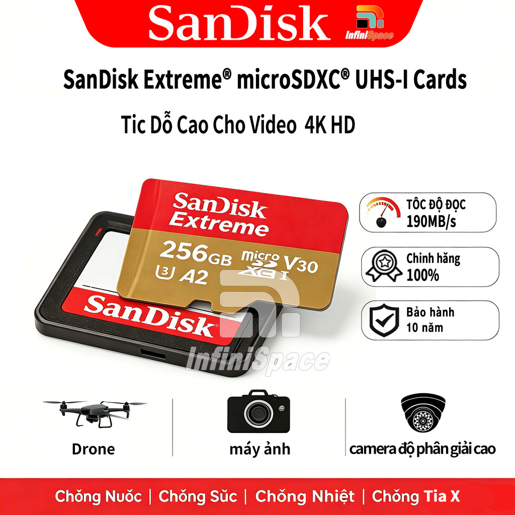 Thẻ Nhớ MicroSDXC SanDisk Extreme 32GB - 1TB - A2 C10 U3 V30 UHS-I upto 190MB/s SDSQXAH - Bảo hành trọn đời