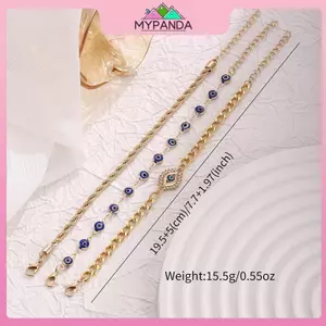 MYPANDA 3 CÁI Thổ Nhĩ Kỳ Luy Evil Blue Eye Bracelet Set Kim loại Staable Dây đeo cổ tay Charm Chain dành cho nữ Trang sức Quà tặng Vòng đeo tay mắt ác.