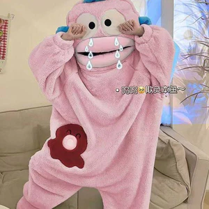Cùng Ngày Giao Hàng Cá Chú Hề Bộ Đồ Ngủ Một Mảnh Bé Gái Thu Đông Lông Cừu San Hô Dày Cặp Đôi Phong Cách Kích Thước Lớn Có Thể Mặc Bên Ngoài Quần Áo Gia Đình & * - *