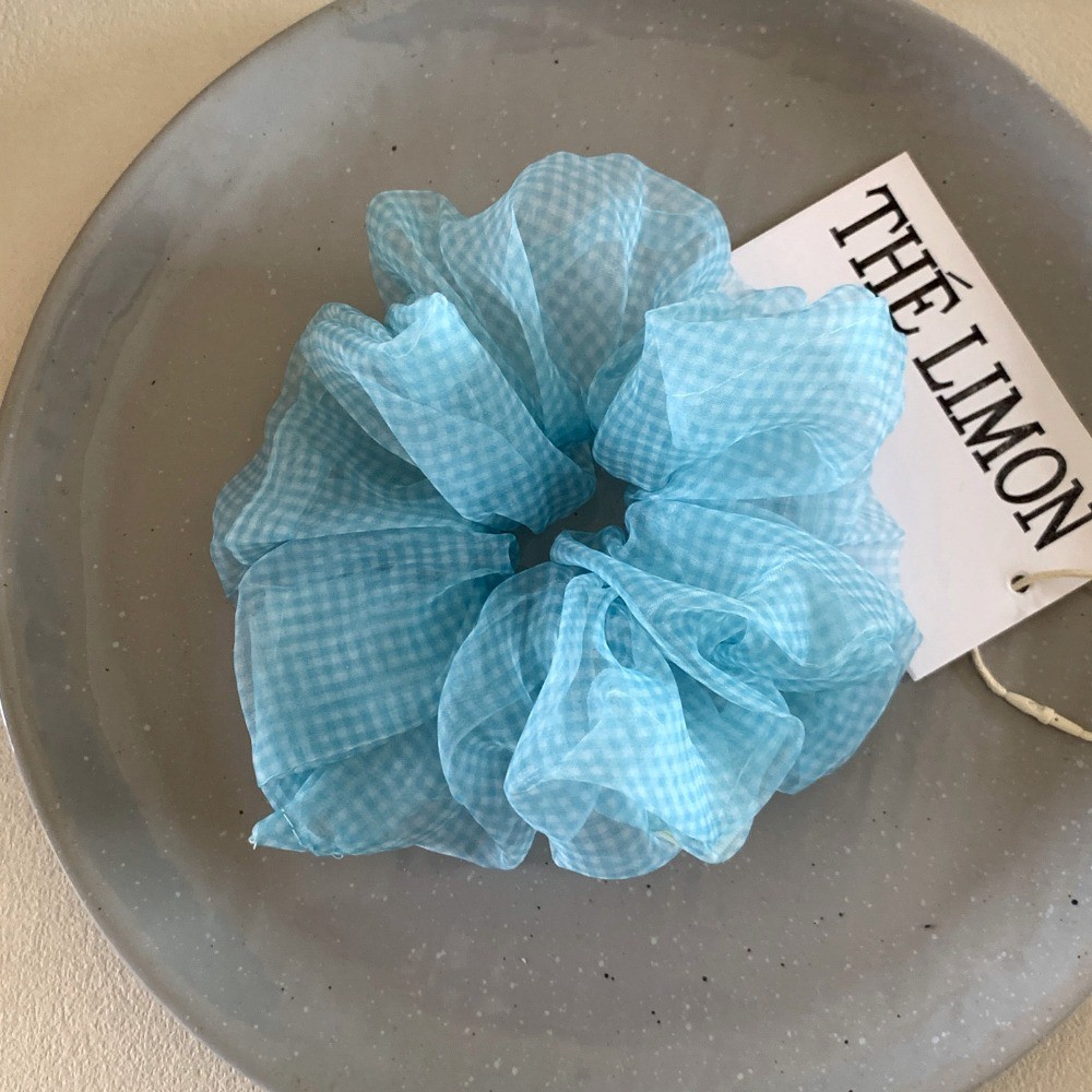 Hululu / Phong Cách Xanh Kẻ Sọc Chấm Bi Organza Tóc Vòng Ruột Lớn Đầu Dây Tính Khí Ngọt Ngào Đầu Dây Hoa Tóc Phụ Kiện Tóc