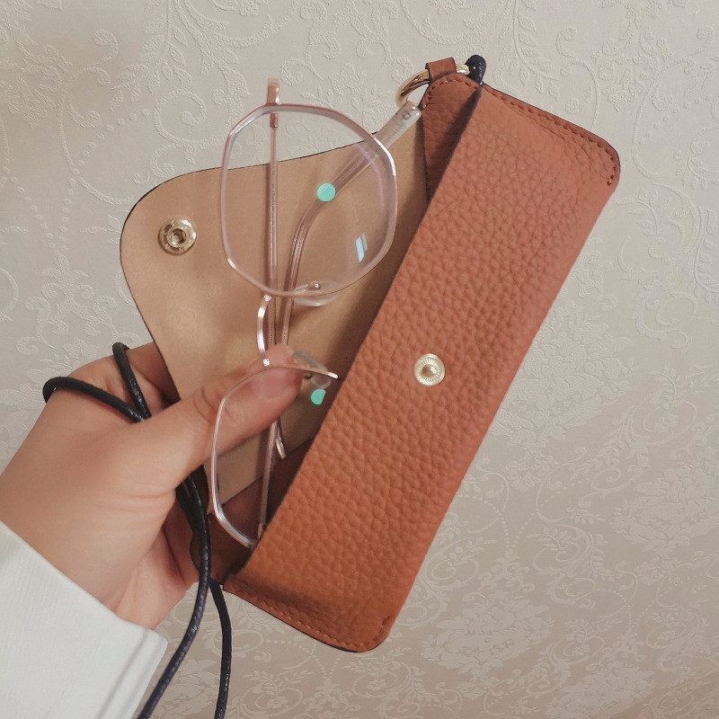 Dây Túi Đeo Kính Da Thật Túi Đeo Kính Dây Cận Thị Kính Kính Mát Cặp Đôi Lưu Trữ Lớp Đầu Tiên Túi Da Bò Sungl