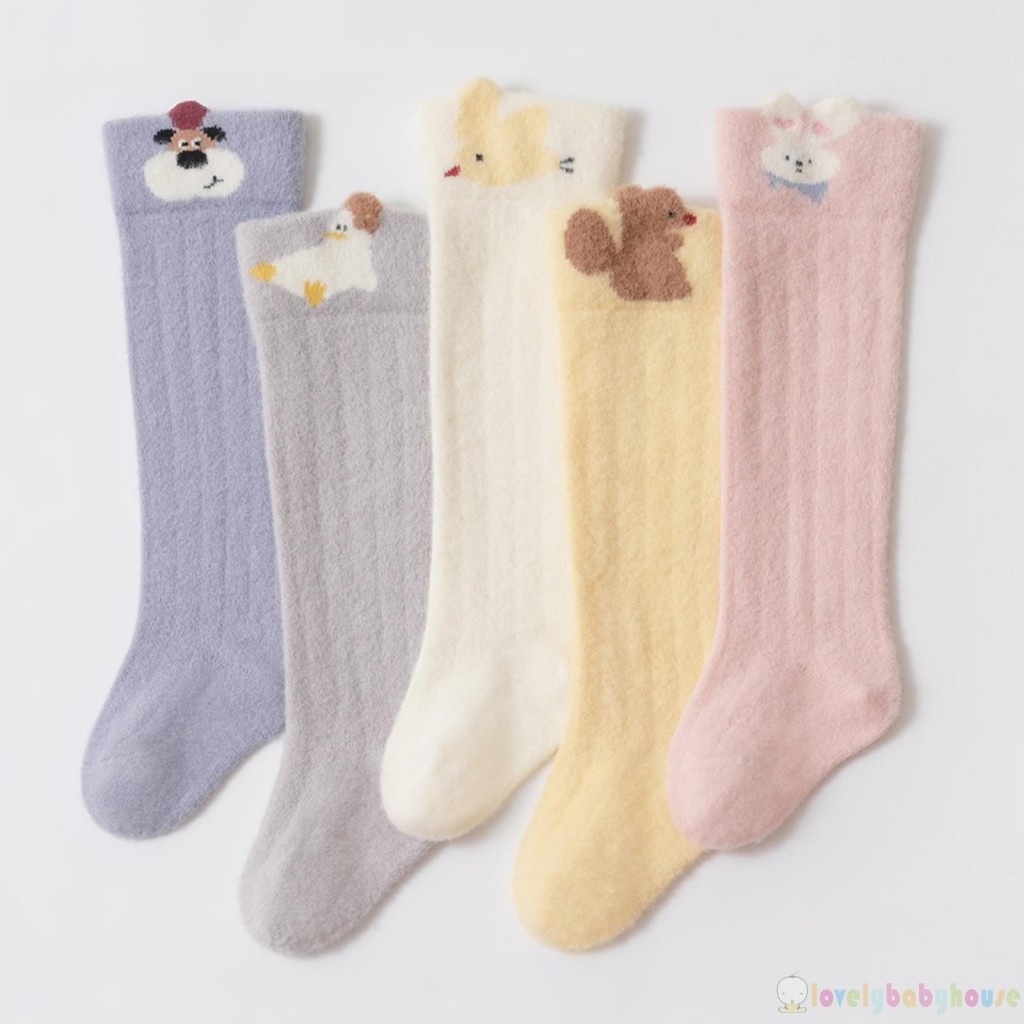 LBH-Toddler Bé Gái Họa Tiết Động Vật Dễ Thương Ấm Áp Mềm Mại Mùa Đông Đầu Gối Cao Tất
