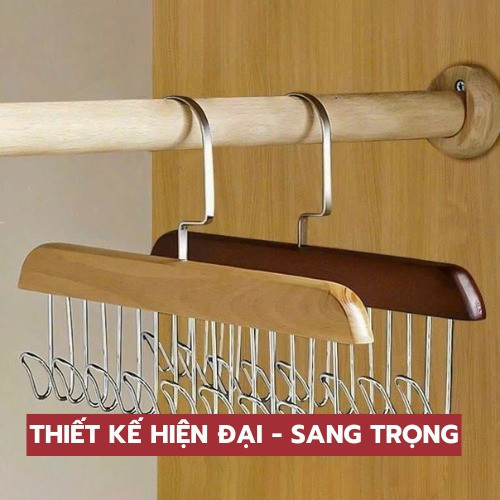 Móc Gỗ Treo Đồ Đa Năng , Treo Đồ Lót, Cà Vạt, Tất, Áo 2 Dây Inox Chống Gỉ, Sang Trọng