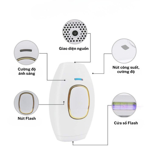 Máy triệt lông mini 5 cấp độ ánh sáng công nghệ IPL, hỗ trợ loại bỏ lông hiệu quả và an toàn tại nhà
