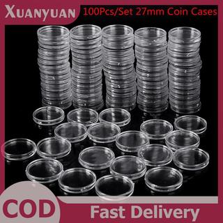 XUAN 100 Cái 27mm Hộp đựng tiền xu Hộp đựng viên nang Hộp trưng bày Hộp trưng bày Hộp trưng bày tròn VN
