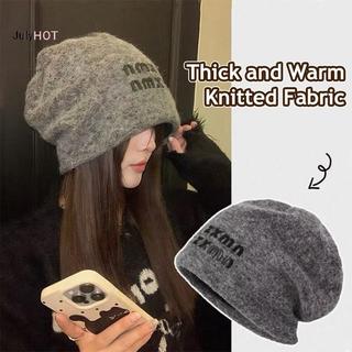 JULYHOT Slouchy Beanie Hat Nữ Phong Cách Nhật Bản Mùa Đông Ấm Đan Kích Thước Lớn Mặt Giảm Béo Màu Xám Nhiệt Dễ Thương Đa Năng Mũ Massivedeals