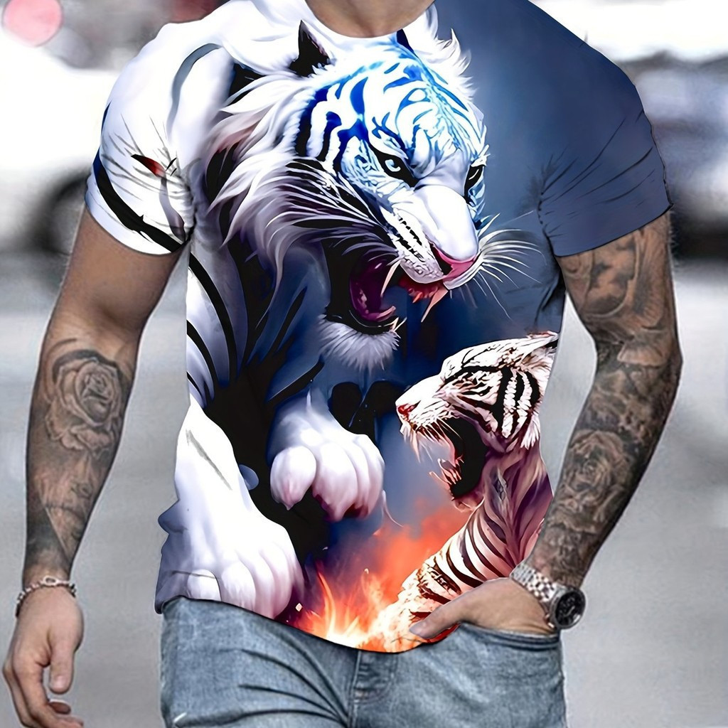 Áo thun nam họa tiết hổ 3D ngộ nghĩnh, style Hip Hop cổ chữ O