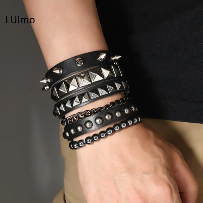 LUImo 1 Bộ Punk Vòng Tay Dành Cho Nam Nữ Punk Gothic Spike Đinh Tán Da Vòng Tay Lắc Tay Hip Hop Đảng Trang Sức Quà Tặng SBS