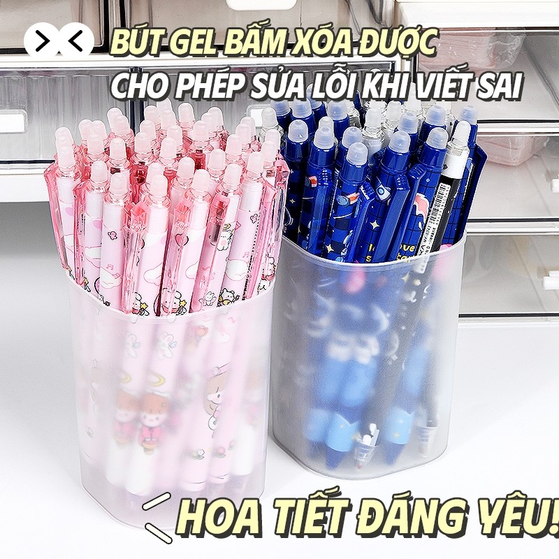 Bút Mực Xóa Được Ngòi 0.5mm – Bút Bi Nước Xanh Đen Cute, Dạng Bấm Tiện Lợi, Bộ 20 Cây Cho Học Sinh