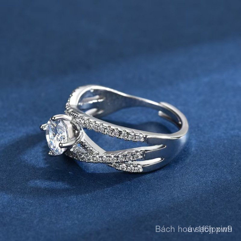 Nhẫn đính hôn hợp kim titan có thể điều chỉnh, nhẫn đính hôn dành cho nữ, đá moissanite...