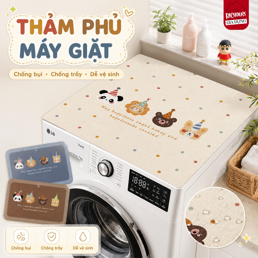 Tấm Lót Máy Giặt Cao Su Chống Trượt, Thảm Phủ Mặt Máy Giặt Chống Bẩn Chống Nước Hình Gấu Dễ Thương
