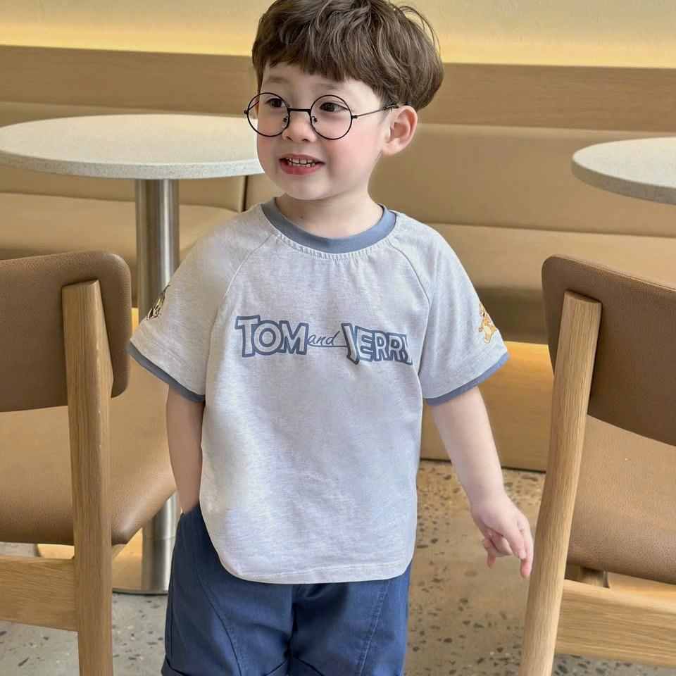 Bộ quần áo cộc tay in chữ TOM & JERY CHO BÉ TRAI, áo chất COTTON, quần bò mềm thoải mái cho bé