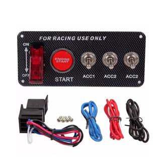 LOOKSHOW Phụ kiện sửa đổi ô tô Công tắc bật tắt LED 12V Bảng điều khiển công tắc đánh lửa LED Sợi Carbon cho xe đua Động cơ khởi động nút nhấn J7R3