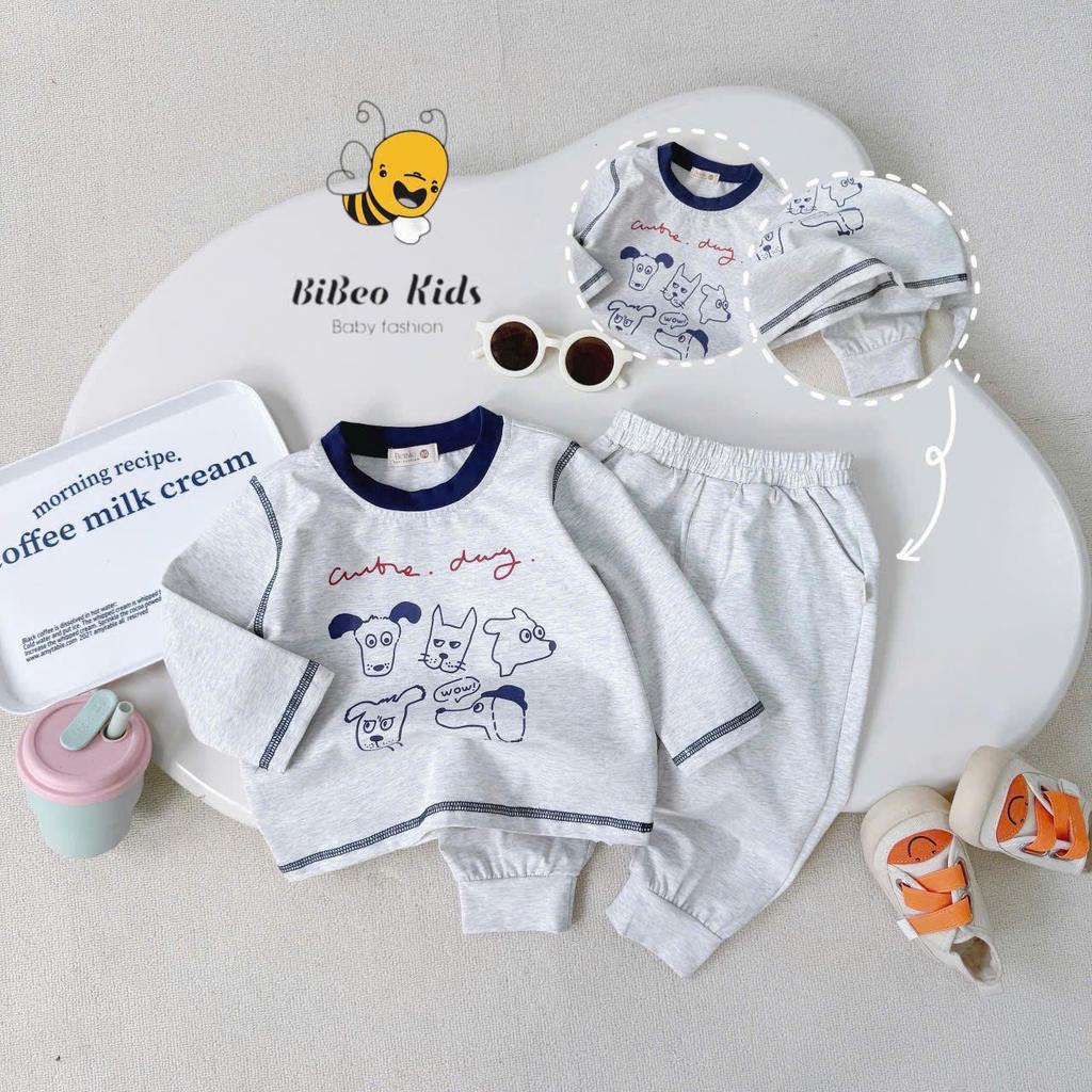 [BiBeo Kids] Bộ quần áo thu đông dài tay IN HÌNH CÚN XÁM XANH THAN  cho bé trai , Bộ quần áo chất COTTON mềm