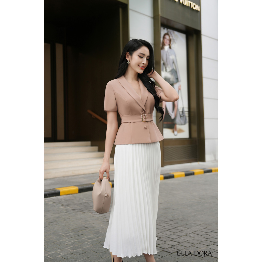 Áo kiểu công sở ELLA DORA thiết kế cổ tròn form thắt eo sang trọng thanh lịch 2 màu ĐEN/NÂU [AK21]