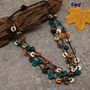 Trang sức đính cườm CQCJ, Vòng cổ hạt gỗ cổ điển phong cách Bohemian, Hạt tròn đầy màu sắc dân tộc Vòng cổ vỏ dừa Trang sức nữ