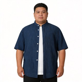 Plus Size 110-180KG Nam Thoáng Khí Vải Lanh Cotton Đứng Cổ Áo Sơ Mi Tay Ngắn Oversize