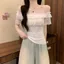 Pháp Cao Cấp Ren Khâu Áo Thun Nữ Mùa Hè 2026 Phong Cách Mới Một Vai Slim-fit Thiết Kế Gợi Cảm Lớp