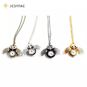 JCSYFAC Thời Trang Vintage Nam Nữ Hợp Kim Retro Hình Cú Clo Mặt Dây Chuyền Dài Nelace Dây Xích Đồng Hồ Quà Tặng Sinh Nhật Mới