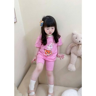 Combo 2 Bộ Đồ Lửng Mặc Nhà Họa Tiết Tim, In hình Thỏ Cáo Cho Bé Gái size từ 9-33kg