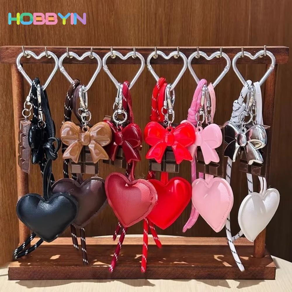 HOBBYIN Mặt dây chuyền hành lý HOBBYIN, Tua Rua Trái Tim Tình Yêu Dây Nơ Thiết Kế Túi Móc Khóa Da Trái Tim, Dây Bện Acrylic Chocolate Trang Trí Túi Mặt Dây Chuyền Phụ Kiện Treo Phụ Kiện