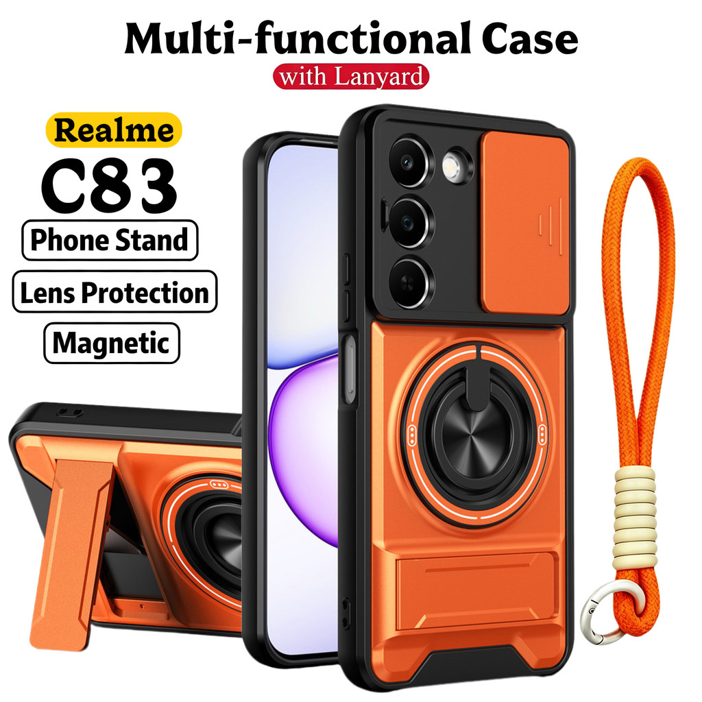 Ốp Điện Thoại Đa Năng Sang Trọng Thích Hợp Cho Realme C83 C85 Pro C71 C67 P4 Lite 5G Dây 360°Giá đỡ vòng có vỏ máy ảnh Vỏ bảo vệ toàn diện chống sốc