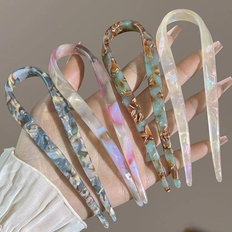 Kẹp tóc hình chữ U nơ thời trang AqToCna, chất liệu acetate acrylic, phụ kiện tóc nữ