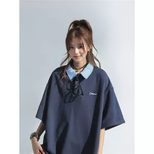 Áo thun polo hai mảnh giả mùa hè kiểu Mỹ cổ điển khâu áo thun ngắn tay